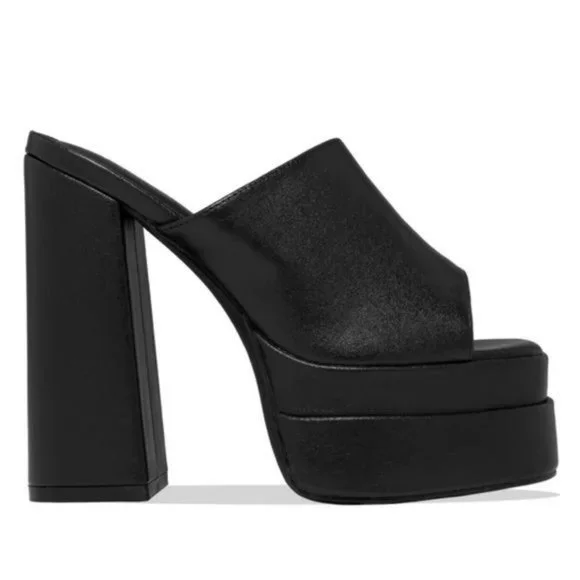 !! NEW !! Platform Block Heel Mules in Black - Picture 2 of 9